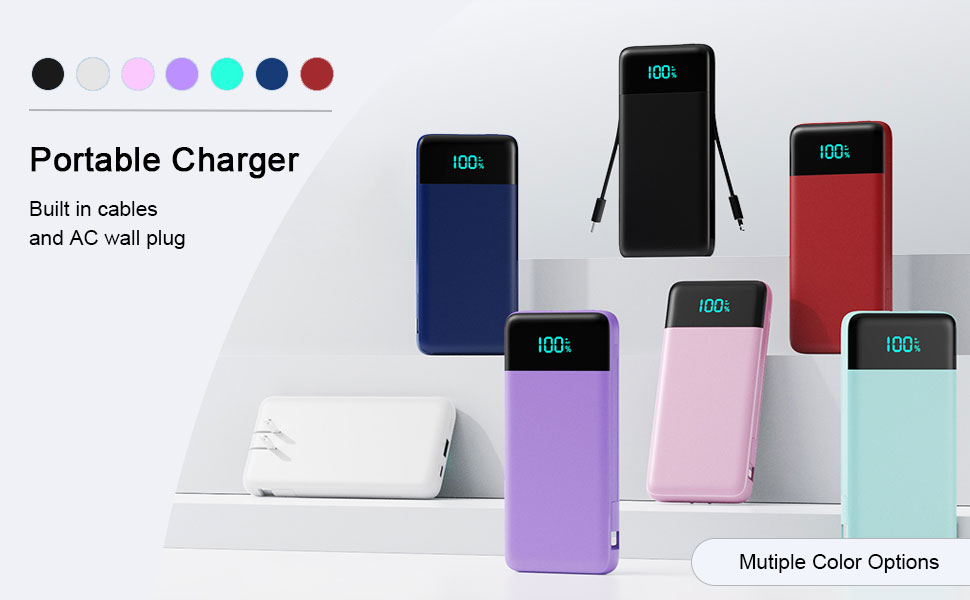 Portable Charger with Built in Cables and Wall Plug, 13800mAh Power Bank for Camping Essentials