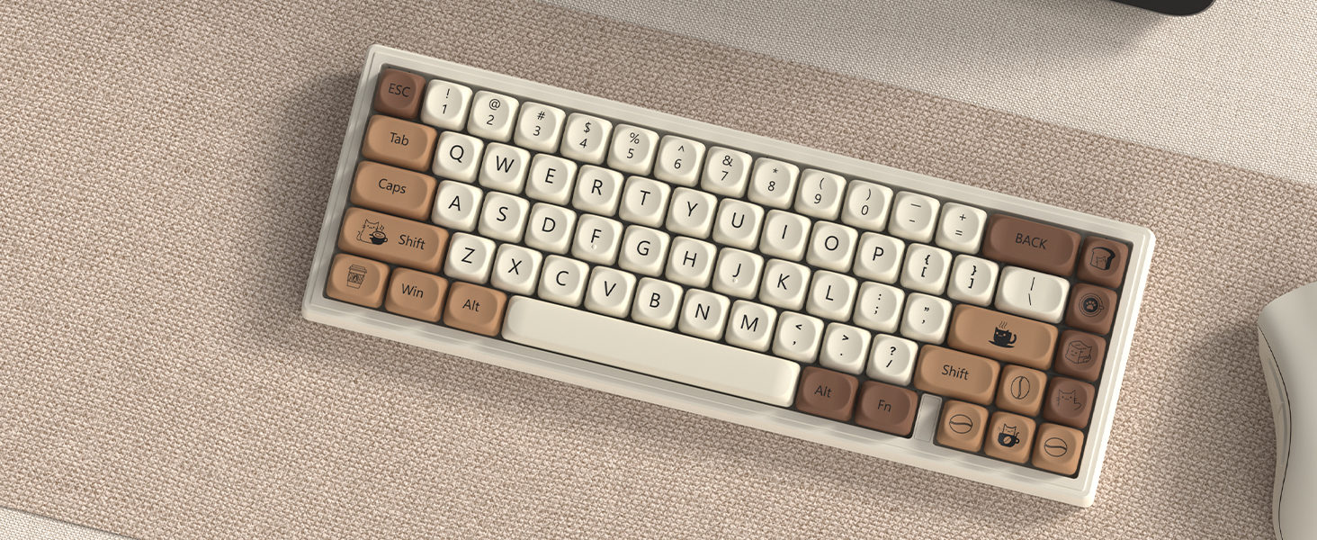 Cute Brown PBT Keycap Set,Coffee cat MOA Profile Keycaps 60 75 100 Percent,Dye-Sub