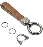 INFIPAR Car Fob Key Chain Genuine Leather Keychains Holder for Men and Women, 360 Degree Rotatabl...