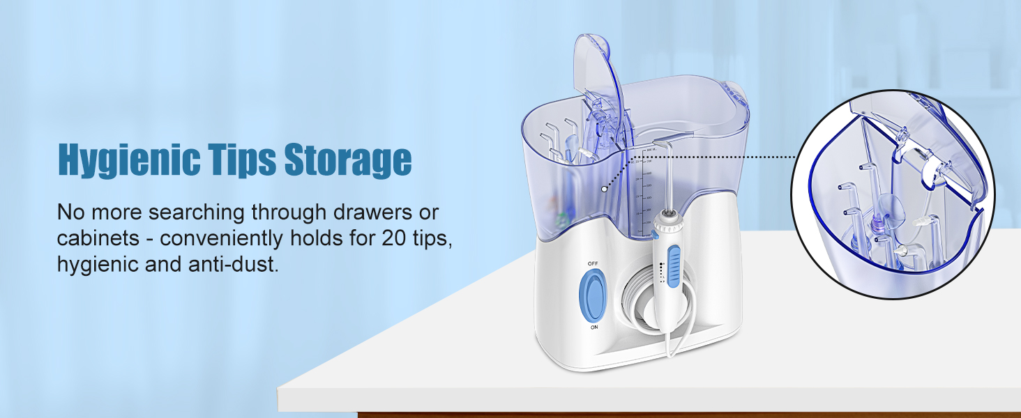 Water Flossing Oral Irrigator with Hygienic Tips Storage