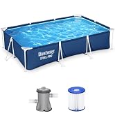 Bestway Steel Pro 9.8' x 6.6' x 26" Above Ground Pool, Rectangular Metal Frame Outdoor Swimming P...