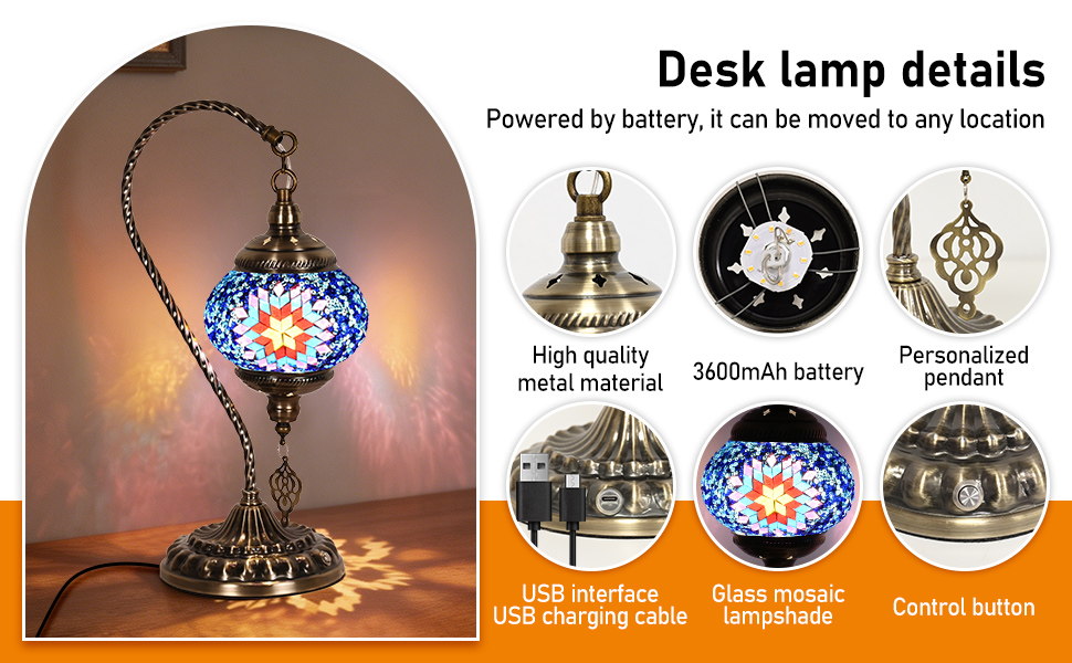 Handmade Moroccan Tiffany Colorful Mosaic Glass Night Stand Light