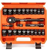 HORUSDY 1/2" Drive Shallow Impact Socket Set, 24-Piece SAE (7/16"-1") and Metric (13-24mm), 6 Poi...