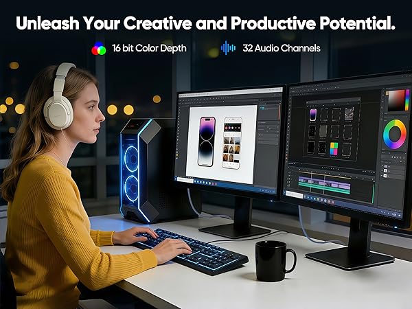 16 bit, 32 audio channels, perfect for work