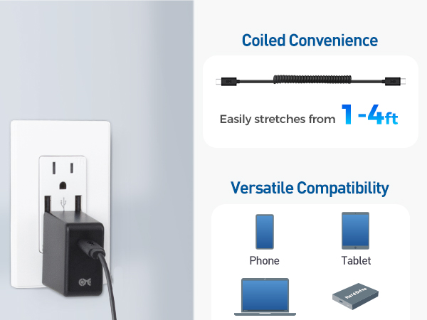 Cable Matters Coiled 3A / 60W USB C to USB C cables