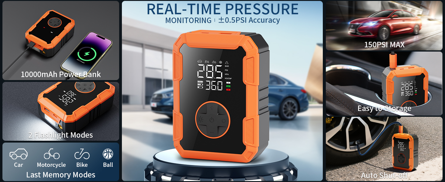 tire inflator portable air compressor pump for bike ball tire car