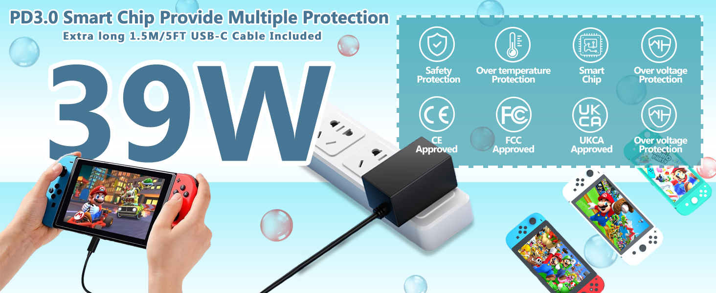 Switch charger, Switch AC Adapter with Switch Lite/Switch OLED/Switch Pro Switch Dock