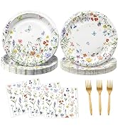 75Pcs Wildflower Plates and Napkins Party Supplies, Floral Paper Plates Wildflower Mother's Day D...