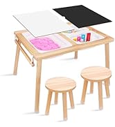 ZYLOHA Toddler Sensory Table and Chair Set, Kids Sensory Bin Tables with Paper Roll Stick &amp; Doubl...