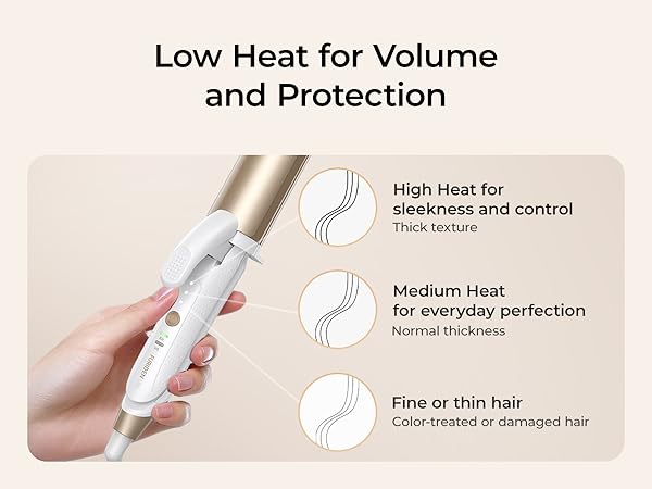 Three adjustable temperature settings: Low, Medium, and High.