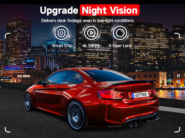 LECTRUS Dash Cam Front and Rear 4K + 2.5K, Dual Dash Camera for Cars with Night Vision