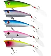 FREE FISHER 5Pcs Fishing Popper Lures Bass Fishing Lures Hard Bait Topwater Rattle Bait with Feat...