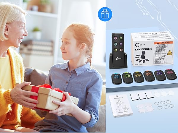Esky Ultra Slim Key Finder, TV Remote Finders Locator with 80dB Sound 6 Receivers Wallet Trackers