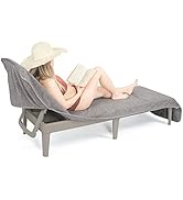 Cotton Paradise, Chaise Lounge Covers with Pocket, 100% Cotton Lounge Chair Covers, Gray