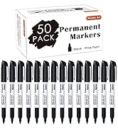 Permanent Markers,Shuttle Art 50 Pack Black Permanent Marker set,Fine Point, Works on Plastic,Woo...