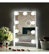 HIEEY Hollywood Vanity Mirror with 9 Dimmable Bulbs Lights, Three Color Lighting Modes, and 5X Ma...