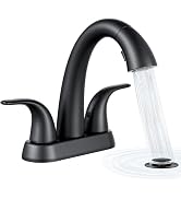 Matte Black Bathroom Sink Faucet - 4 Inch Centerset Pull Down Vanity Faucets 3 Hole with Pop Up D...