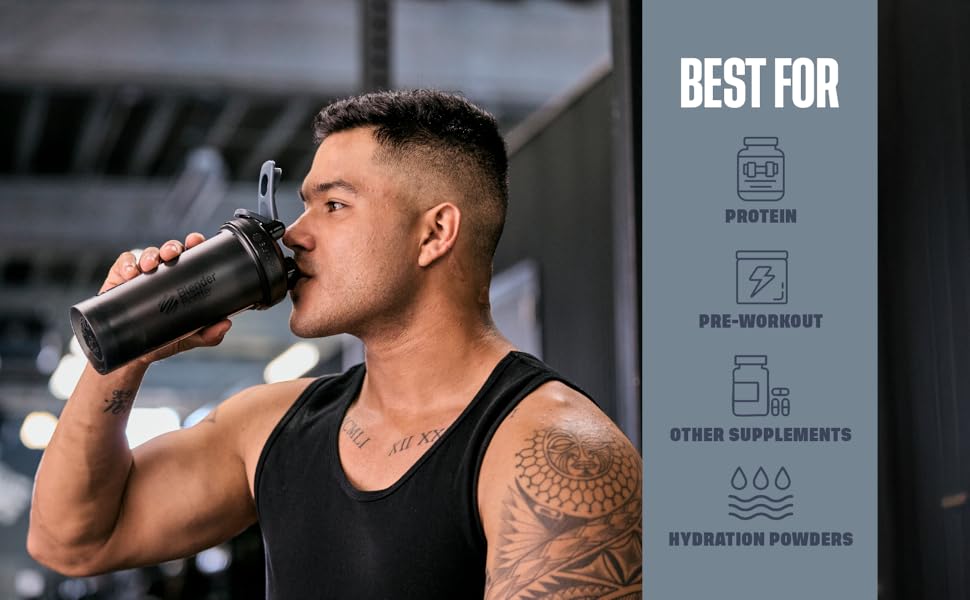 This drink shaker whisk ball and design makes it the best gym bottle for men and gym essentials