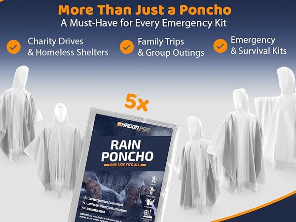 Hagon Pro rain poncho 5 pack with clear poncho examples and use cases