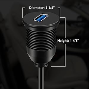 BATIGE SINGLE PORT USB 3.0 CAR MOUNT FLUSH CABLE size
