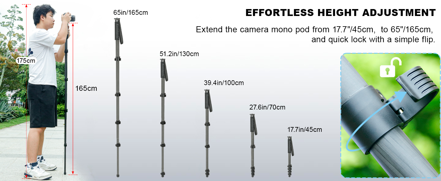Camera Monopod Stand, Carbon Fiber Photography Monopod Portable Travel Unipod Stick Pole