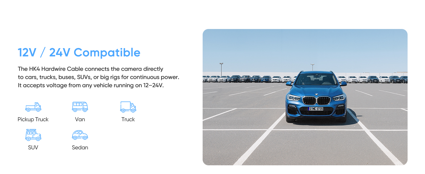 VIOFO hardwire kit 12V/24V compatible: supports cars for continuous parking power.