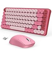 LAMA Colorful Wireless Keyboard and Mouse Combo, Retro 85 Keys Round Keyboard Mouse Set, Adjustab...