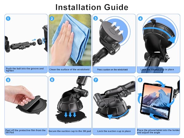 PLDHPRO Tablet Holder for Car Dashboard &amp; Windshield, Universal iPad Car Mount Suction Cup Stand 