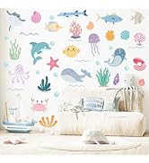 AOWDIAO 58 Pcs Ocean Animals Wall Decals - Peel and Stick Under The Sea Kids’ Room &amp; Nursery Decor