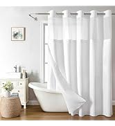 eachope No Hooks Needed Linen Textured Shower Curtain with Snap-in Fabric Liner Set,White Hotel L...