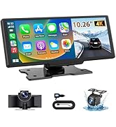 10.26" Wireless CarPlay Screen for Car: 4K Dash Cam &amp; 1080P Backup Camera, Portable Touchscreen C...