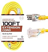 Iron Forge Cable 100 Foot Lighted Outdoor Extension Cord - 10/3 SJTW Yellow 10 Gauge Extension Ca...