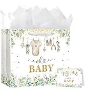 Yusenguan 13" Large Baby Gift Bag with Tissue Paper, Greeting Card and Handle for Baby Shower Boy...