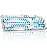 MageGee Typewriter Mechanical Gaming Keyboard, Retro Punk Round Keycap LED Backlit USB Wired Keyb...