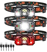 Rechargeable Headlamp Flashlight 3-Pack, 2000 Lumen Super Bright LED Headlight with Red Light, He...