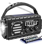 Aivica 20000mah Emergency Radio, SW/NOAA/AM/FM Weather Radio, Solar Powered Hand Crank Chager wit...
