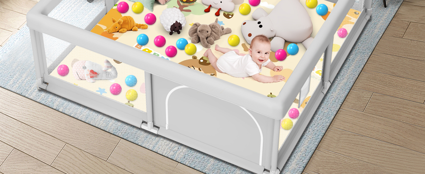 Playpen for Babies and Toddlers with mat, balls and pull rings