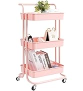 danpinera 3 Tier Rolling Utility Cart with Hooks &amp; Handle Storage Organization Shelves for Kitche...
