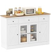 Giantex 55" Large Buffet Sideboard, Kitchen Storage Cabinet with 3 Drawers, 2 See-Through Doors, ...