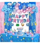 Amandir 67 Pcs Pink and Blue Birthday Party Decorations | Blue Balloons Party Supplies with Table...