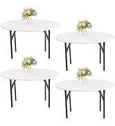 4 Pieces Round Spandex Tablecloth Table Top Cap Cover Stretch Fitted Tablecloth for 5 Foot Round ...
