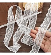LYXMYGS Lace Trim Ribbon, 20-Yard White Lace Ribbon, 1 Inch Width White Laces Trims Delicate Flor...