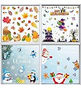 160PCS Fall Halloween Christmas Winter Window Clings Maple Leaves Ghost Penguin Snowman Santa Cla...
