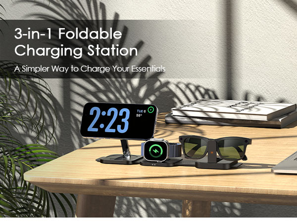 3 in 1 meta foldable charging station rayban apple watch iphone