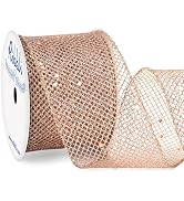 Ribbli Rose Gold Glitter Wired Ribbon for Christmas Tree Diamond Mesh Sparkling Ribbon 2.5 Inch x...