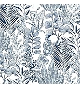 HeloHo Peel and Stick Wallpaper Floral Wall Paper Navy Blue Leaf Self Adhesive Removable Waterpro...