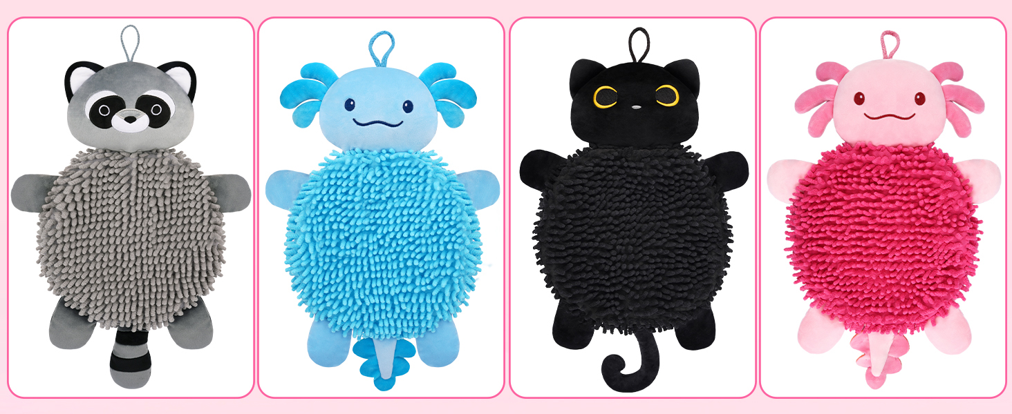 Hand Towel, Axolotl Blue Kitchen Towel with Hanging Loops Soft Decorative Towels Quick Dry Chenille