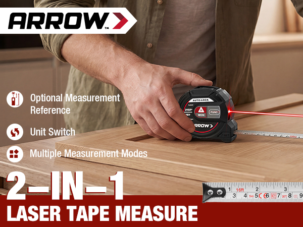 ARROW 2-in-1 Laser Tape Measure 215Ft/65m Laser Distance