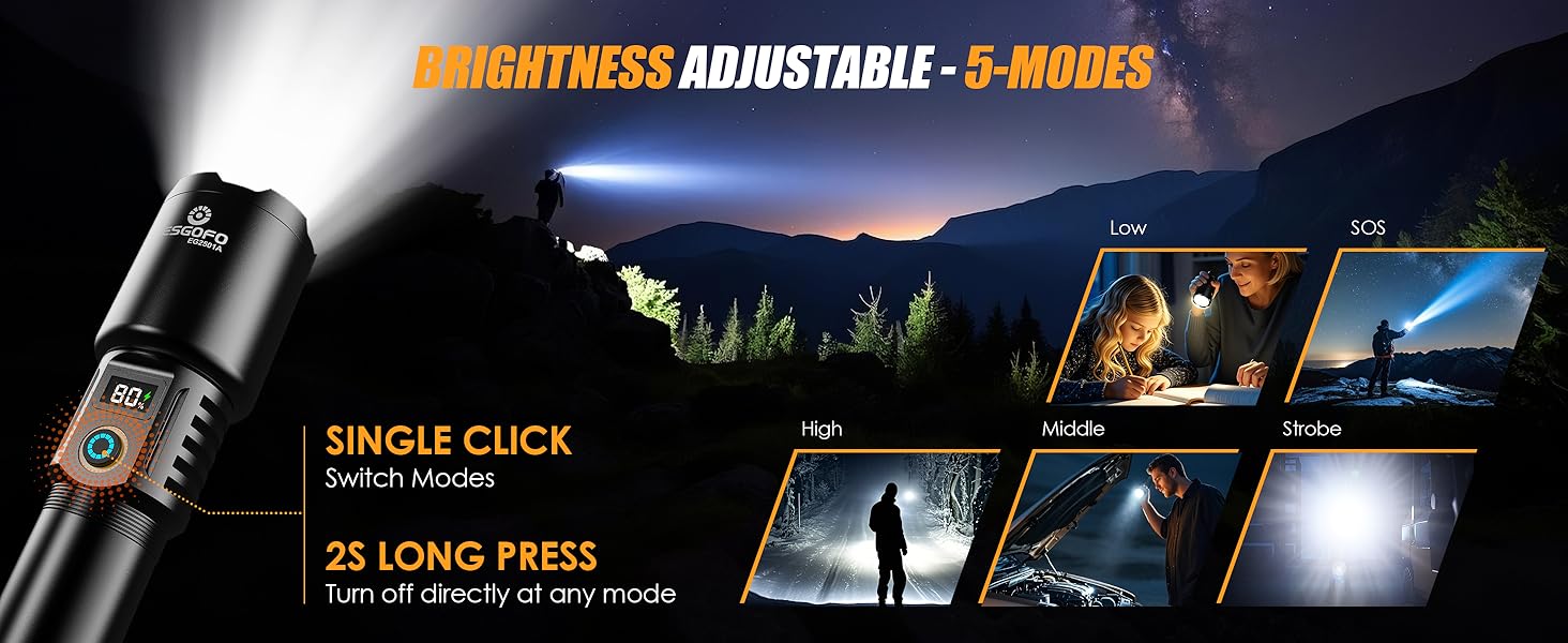 ESGOFO super bright LED rechargeable flashlight high lumens