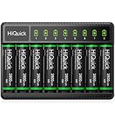 Rechargeable AA Batteries with Charger, HiQuick 2800mAh High Capacity Double A Batteries 8 Counts...